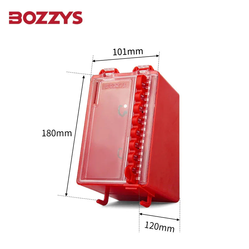 OSHA Compliant LOTO group lock box, red plastic with clear lid, by BOZZYS Factory