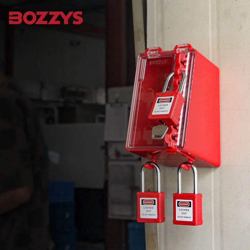 OSHA Compliant LOTO red plastic lockout safety padlocks and lock box by BOZZYS Factory
