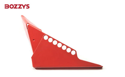 OSHA Compliant red steel LOTO wedge valve lockout with multiple holes by BOZZYS Factory