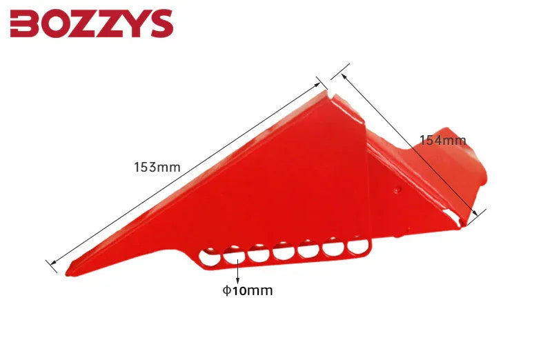 OSHA Compliant red steel LOTO valve lockout device with dimensions by BOZZYS Factory