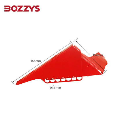 OSHA Compliant red steel LOTO valve lockout with measurement details by BOZZYS Factory