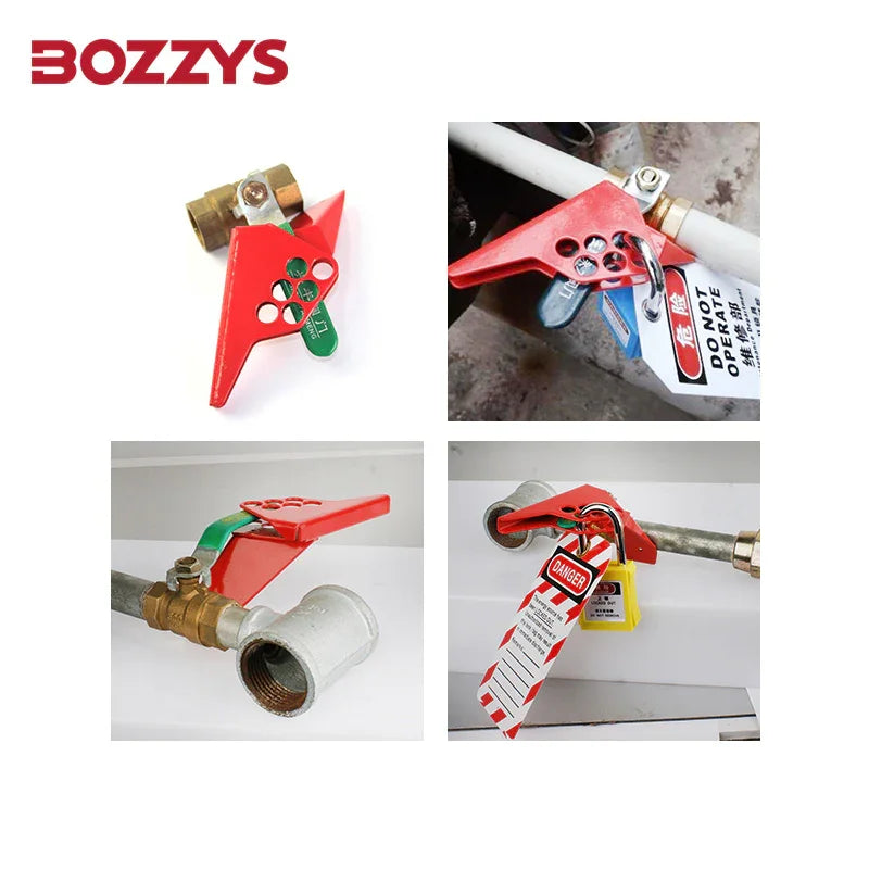OSHA Compliant red LOTO valve lockout device, metal material, pipe application by BOZZYS Factory
