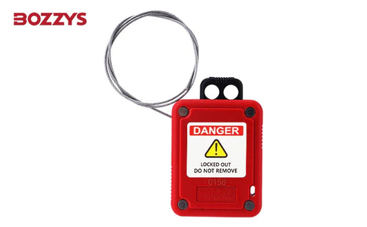 OSHA Compliant LOTO cable lockout, red plastic with metal cable, by BOZZYS Factory