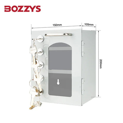 OSHA Compliant LOTO steel key lock box, silver color, with keys, by BOZZYS Factory