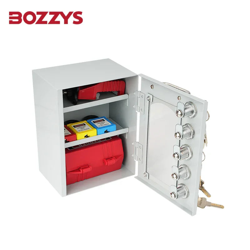 OSHA Compliant LOTO steel lockout station cabinet with red and yellow safety padlocks by BOZZYS Factory