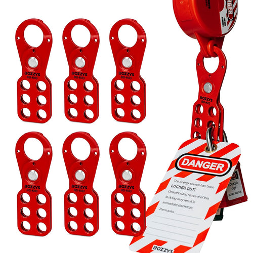 OSHA Compliant LOTO red steel lockout hasp set with danger tag by BOZZYS Factory