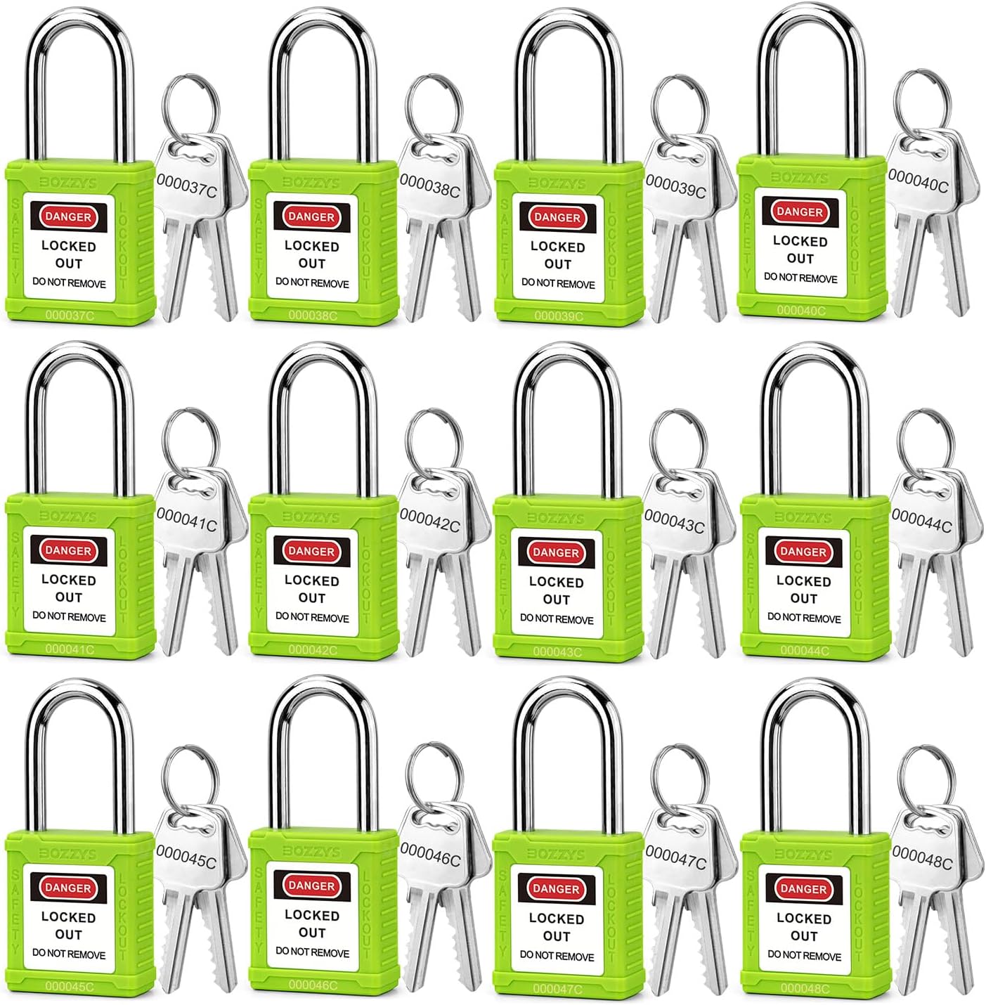 OSHA Compliant LOTO green safety padlocks with keys, plastic body, by BOZZYS Factory