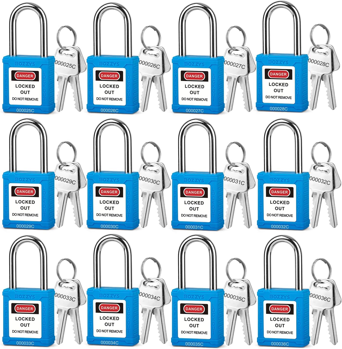 OSHA Compliant LOTO safety padlocks, blue plastic body with keys, by BOZZYS Factory