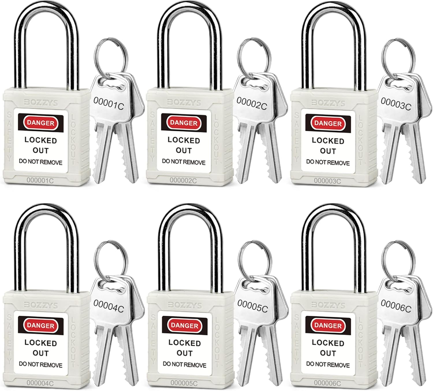 OSHA Compliant white LOTO safety padlocks set with keys, plastic body by BOZZYS Factory