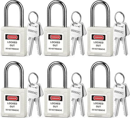 OSHA Compliant white LOTO safety padlocks set with keys, plastic body by BOZZYS Factory