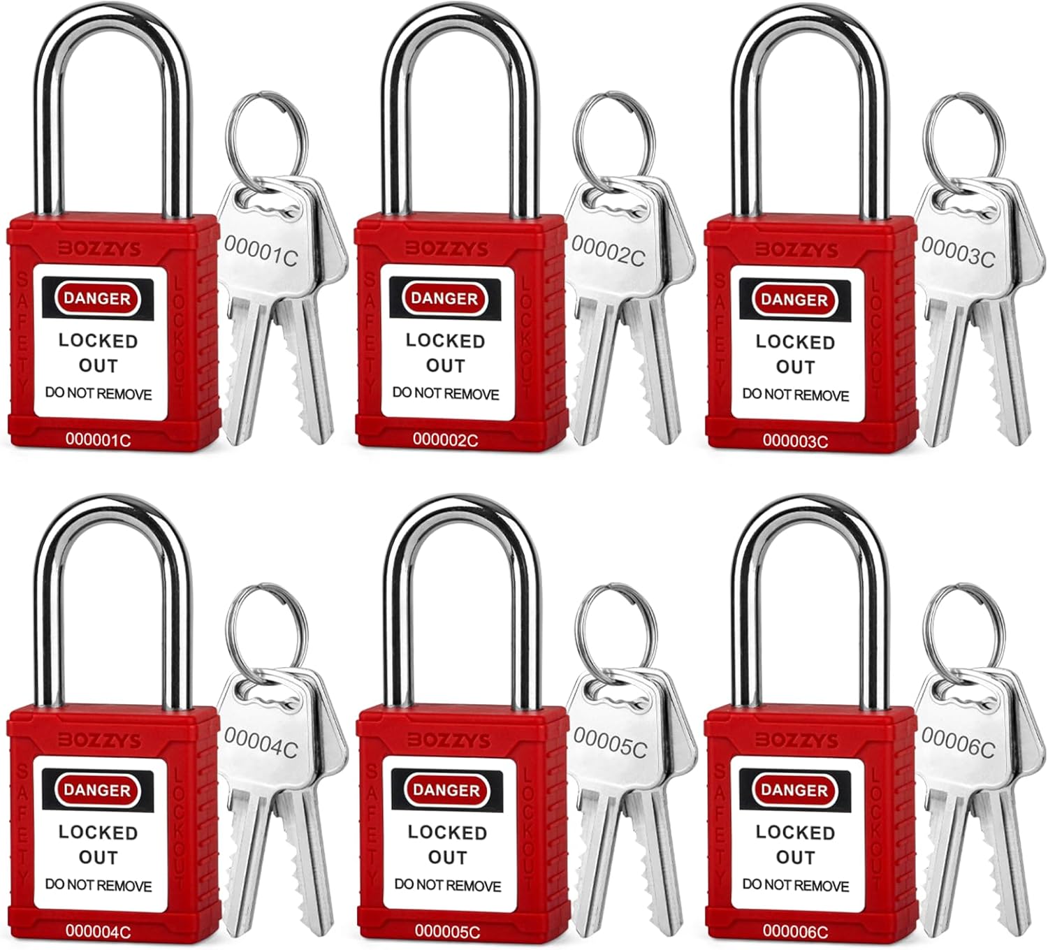 OSHA Compliant LOTO red safety padlocks with keys, durable plastic body, by BOZZYS Factory