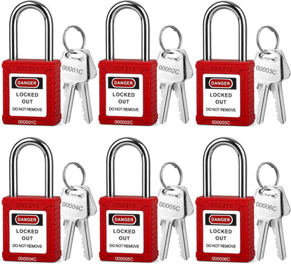 OSHA Compliant LOTO red safety padlocks with keys, durable plastic body, by BOZZYS Factory