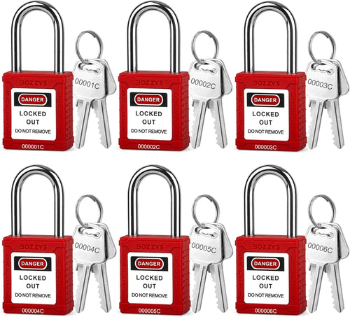 OSHA Compliant LOTO red safety padlocks with keys, durable plastic body, by BOZZYS Factory