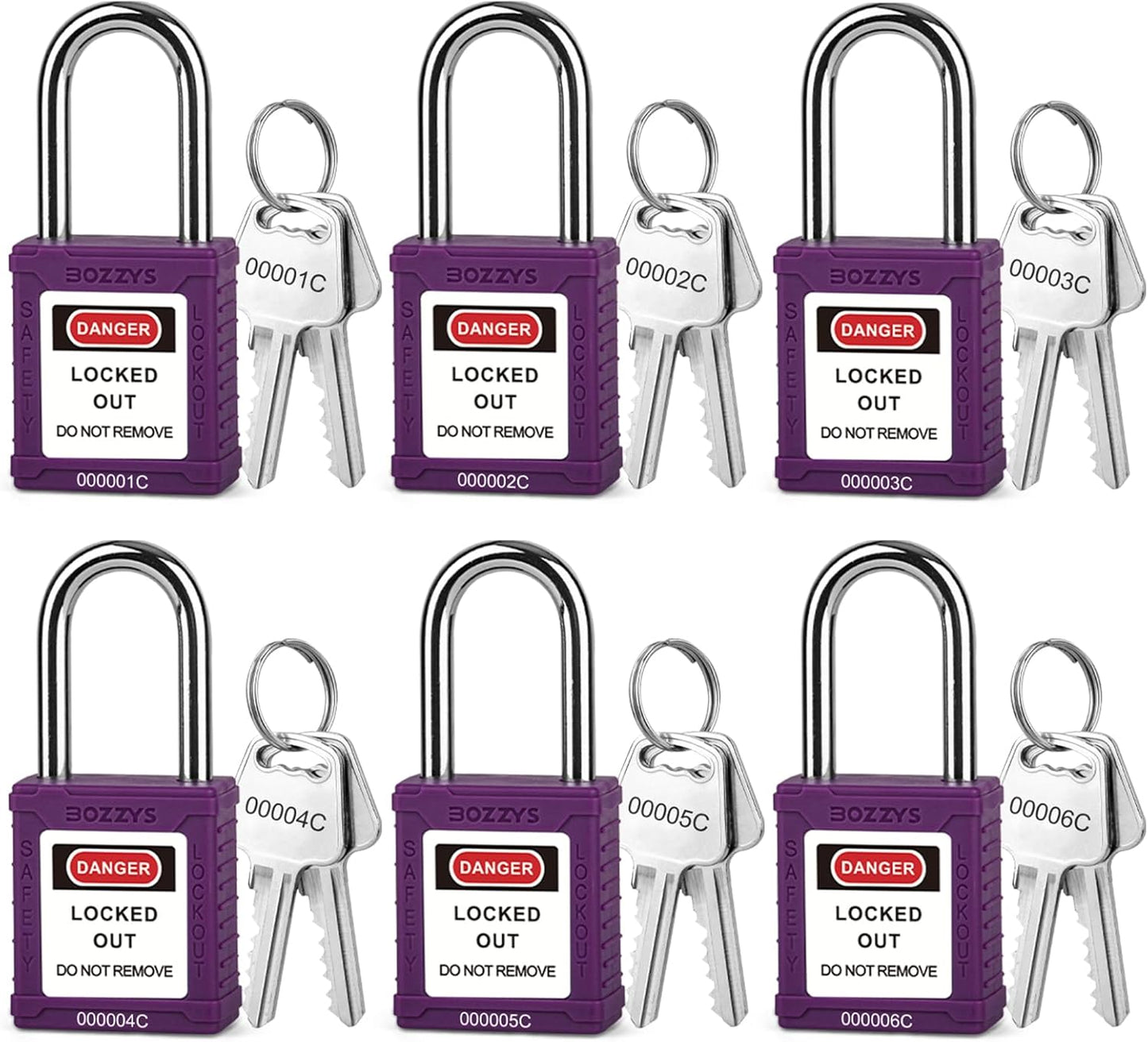 OSHA Compliant LOTO purple plastic safety padlocks with keys, by BOZZYS Factory