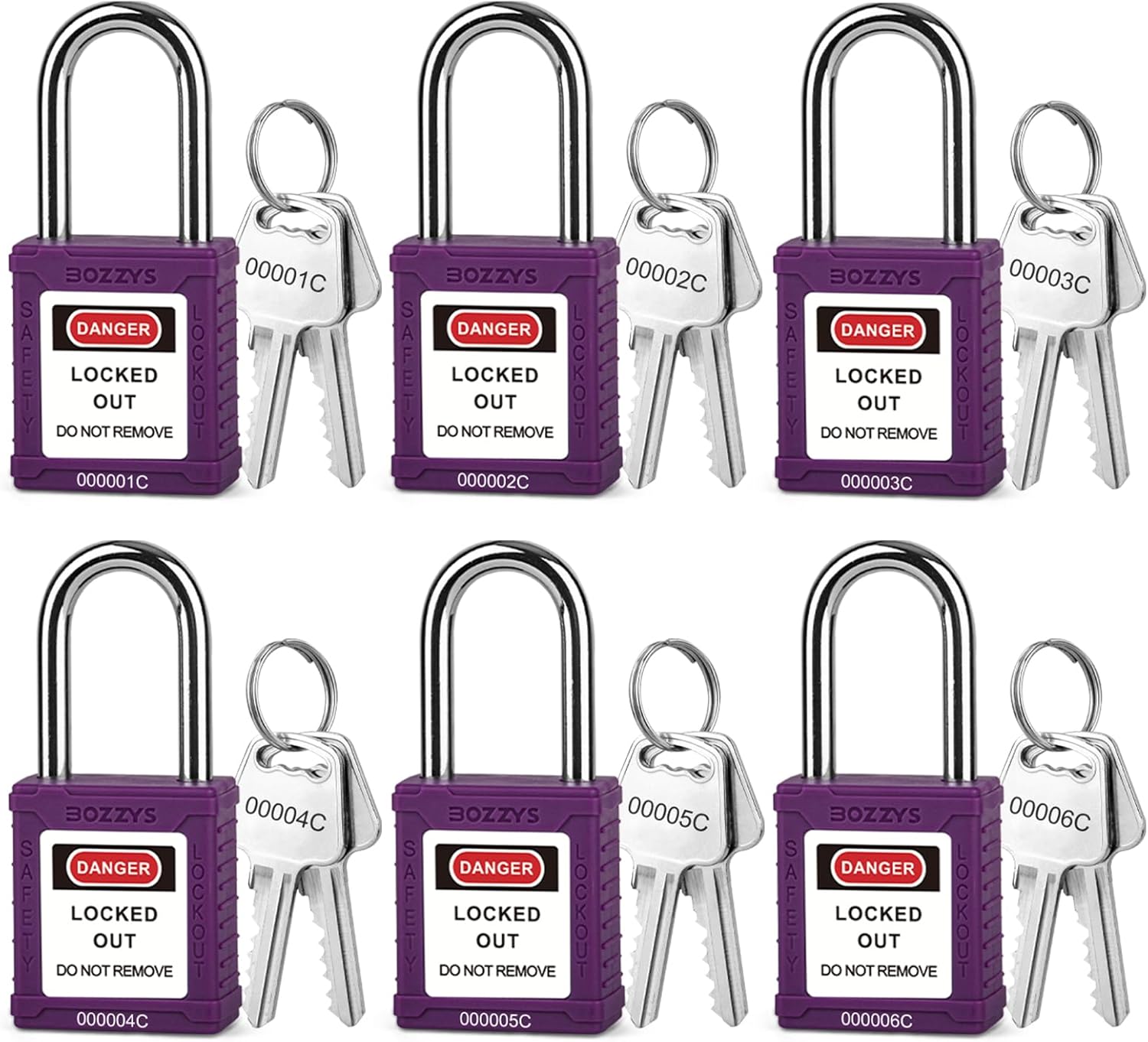 OSHA Compliant LOTO purple plastic safety padlocks with keys, by BOZZYS Factory