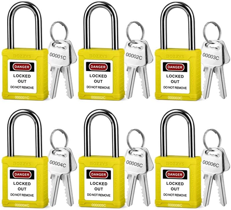 OSHA Compliant yellow LOTO safety padlocks with keys, durable plastic, by BOZZYS Factory