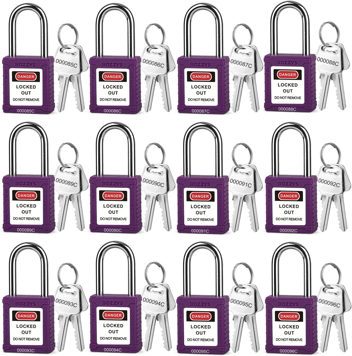 OSHA Compliant LOTO purple safety padlocks with keys, plastic body, by BOZZYS Factory