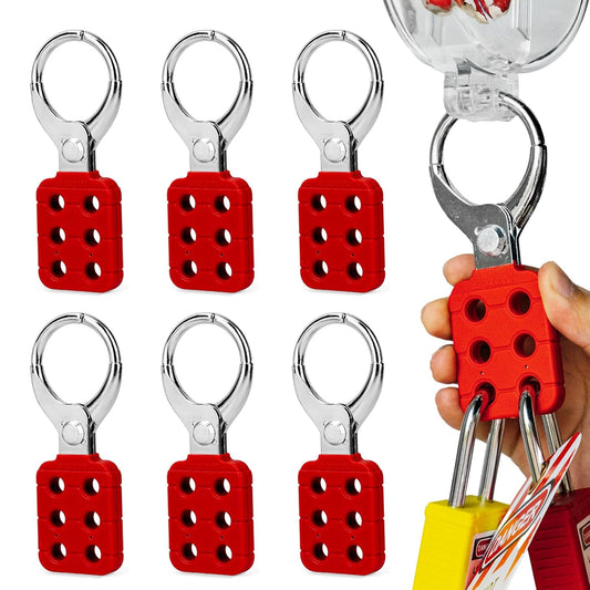 OSHA Compliant LOTO safety lockout hasps, red metal, six holes, by BOZZYS Factory