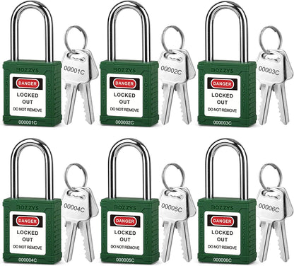 OSHA Compliant LOTO green safety padlocks with keys, plastic body, by BOZZYS Factory