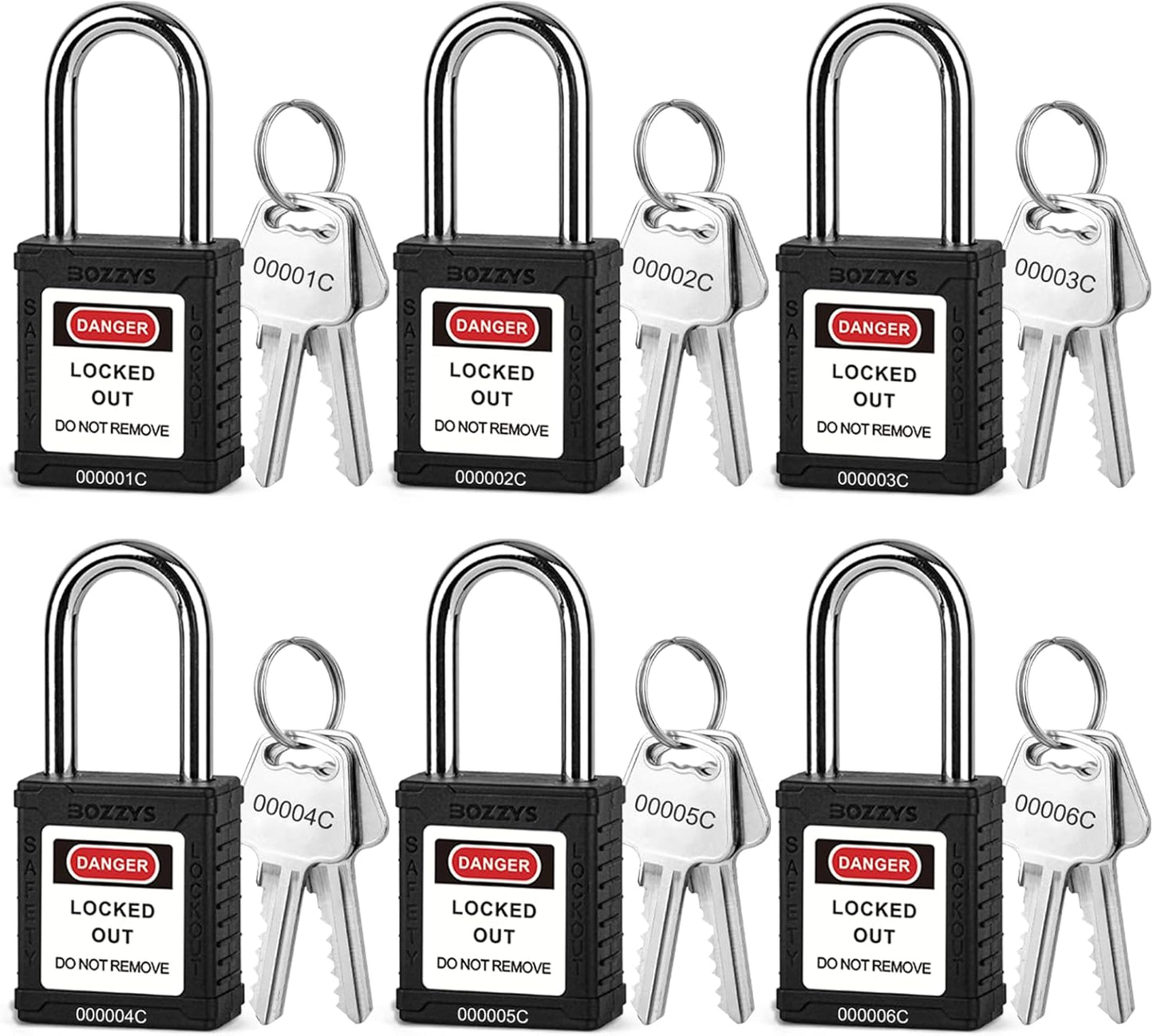 OSHA Compliant LOTO black plastic safety padlocks with keys, by BOZZYS Factory