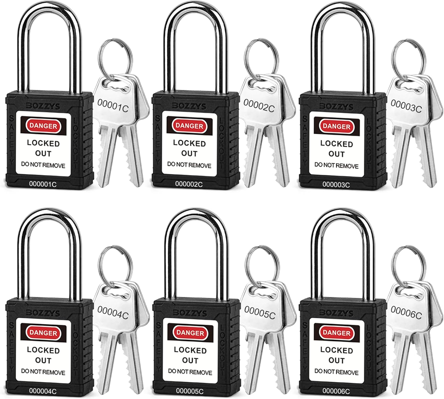 OSHA Compliant LOTO black plastic safety padlocks with keys, by BOZZYS Factory
