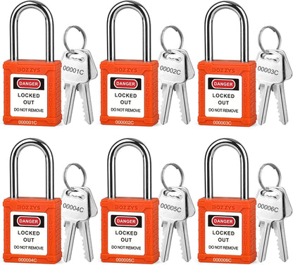 OSHA compliant LOTO safety padlocks, orange plastic body, steel shackle, by BOZZYS Factory