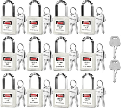 OSHA Compliant LOTO safety padlocks, white plastic body, with keys, by BOZZYS Factory