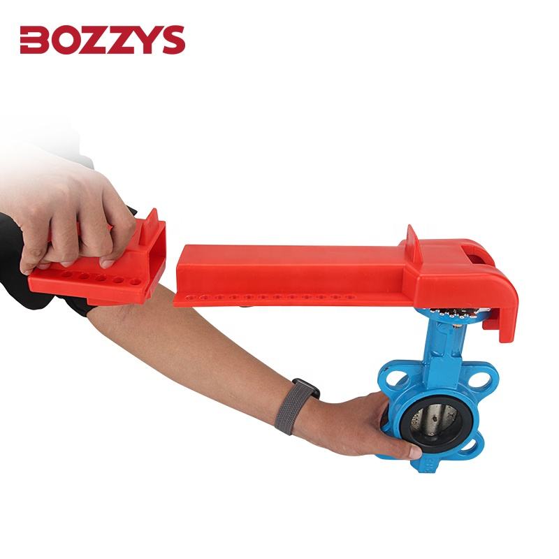 OSHA Compliant LOTO large red plastic valve lockout device, industrial safety by BOZZYS Factory