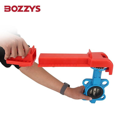 OSHA Compliant LOTO large red plastic valve lockout device, industrial safety by BOZZYS Factory