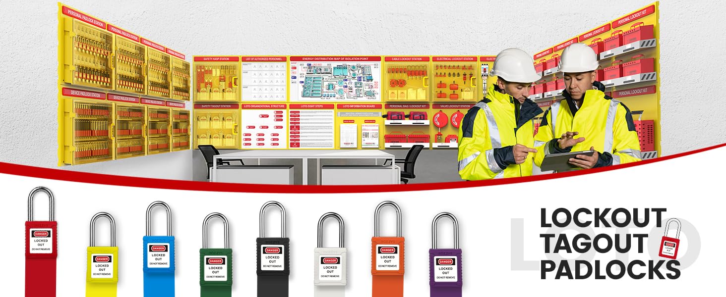 OSHA Compliant LOTO safety padlocks in multiple colors, plastic body, by BOZZYS Factory