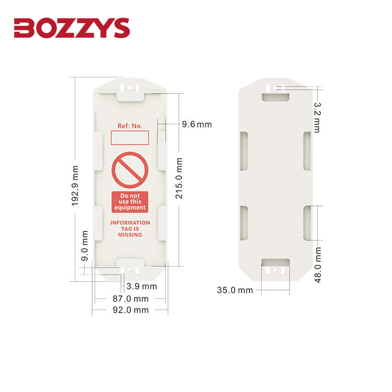OSHA Compliant LOTO plastic safety tag holder, white, with red warning text by BOZZYS Factory