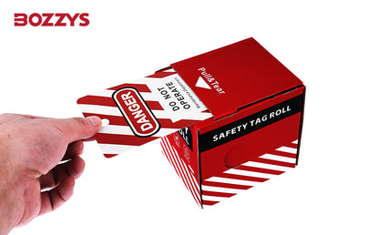 OSHA Compliant LOTO safety tag roll, red and white cardboard by BOZZYS Factory