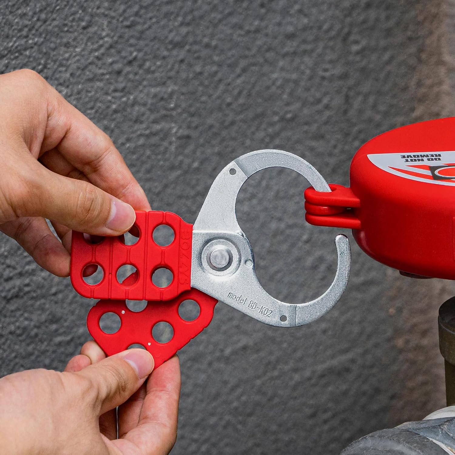 OSHA Compliant LOTO lockout hasp, red metal, used on valve lockout device by BOZZYS Factory