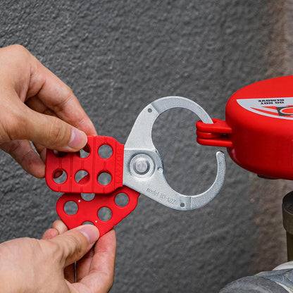 OSHA Compliant LOTO lockout hasp, red metal, used on valve lockout device by BOZZYS Factory