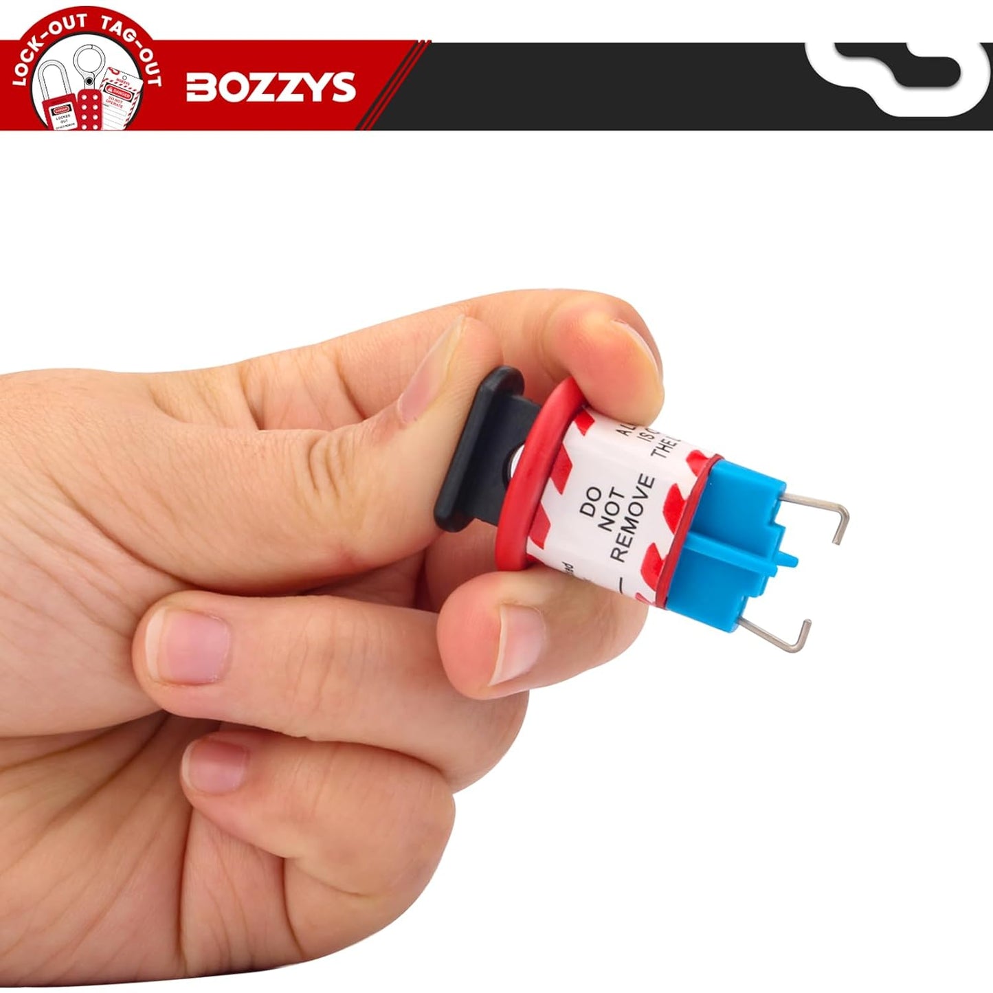 OSHA Compliant LOTO circuit breaker lockout, plastic red blue device, by BOZZYS Factory