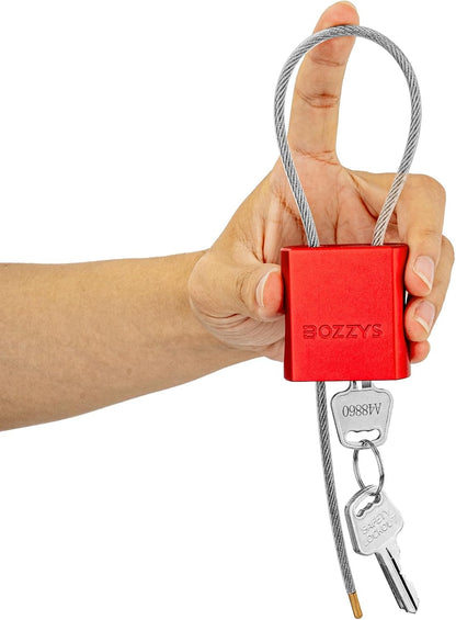 OSHA Compliant LOTO cable padlock, red metal body with keys, by BOZZYS Factory