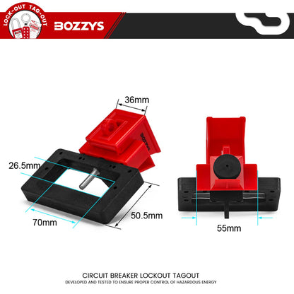 OSHA Compliant LOTO circuit breaker lockout device, red and black plastic, by BOZZYS Factory