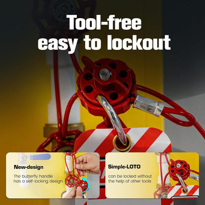 OSHA Compliant LOTO red metal butterfly valve lockout device with striped tag by BOZZYS Factory