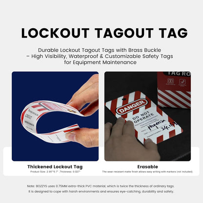 OSHA Compliant LOTO lockout tagout tag, thick PVC, red and white, by BOZZYS Factory