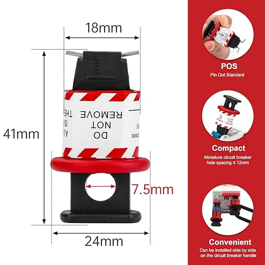 OSHA Compliant LOTO miniature circuit breaker lockout, red and black plastic, by BOZZYS Factory