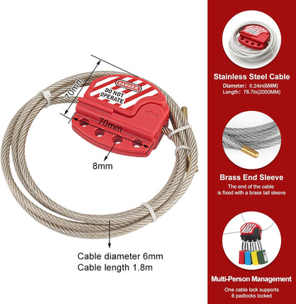 OSHA Compliant LOTO stainless steel cable lockout, red plastic body, by BOZZYS Factory