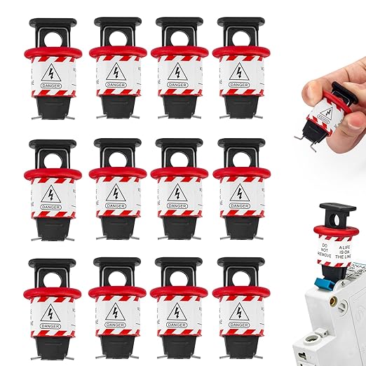 OSHA Compliant LOTO circuit breaker lockout, red and white plastic, by BOZZYS Factory