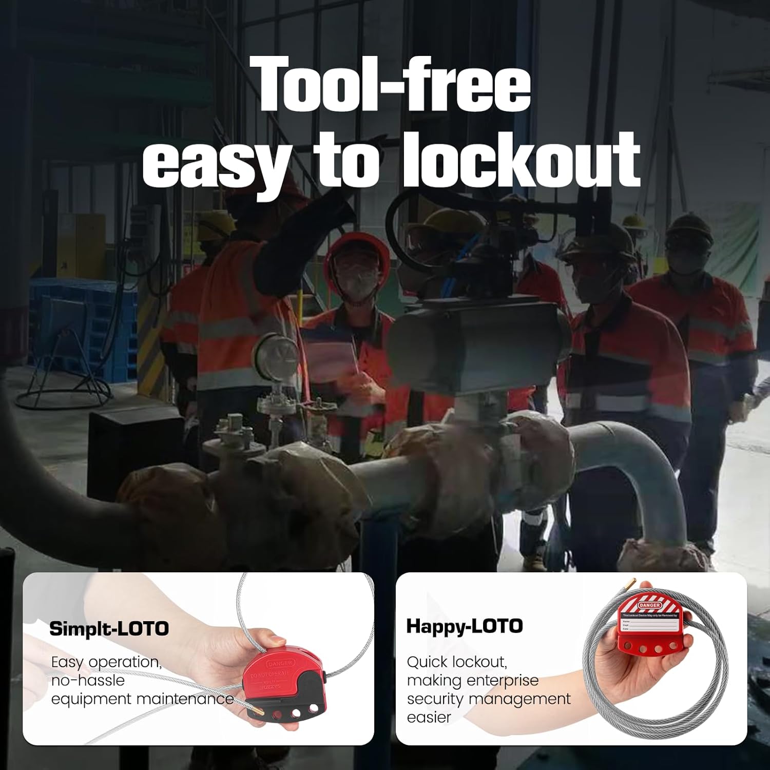 OSHA Compliant LOTO cable lockout device, red plastic and steel, by BOZZYS Factory