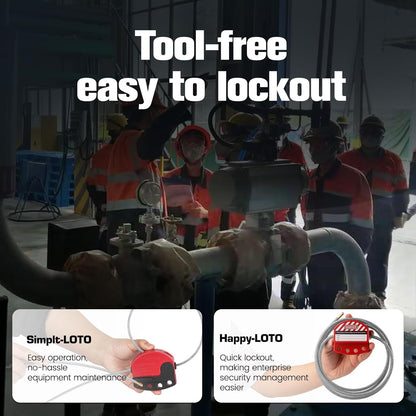 OSHA Compliant LOTO cable lockout device, red plastic and steel, by BOZZYS Factory