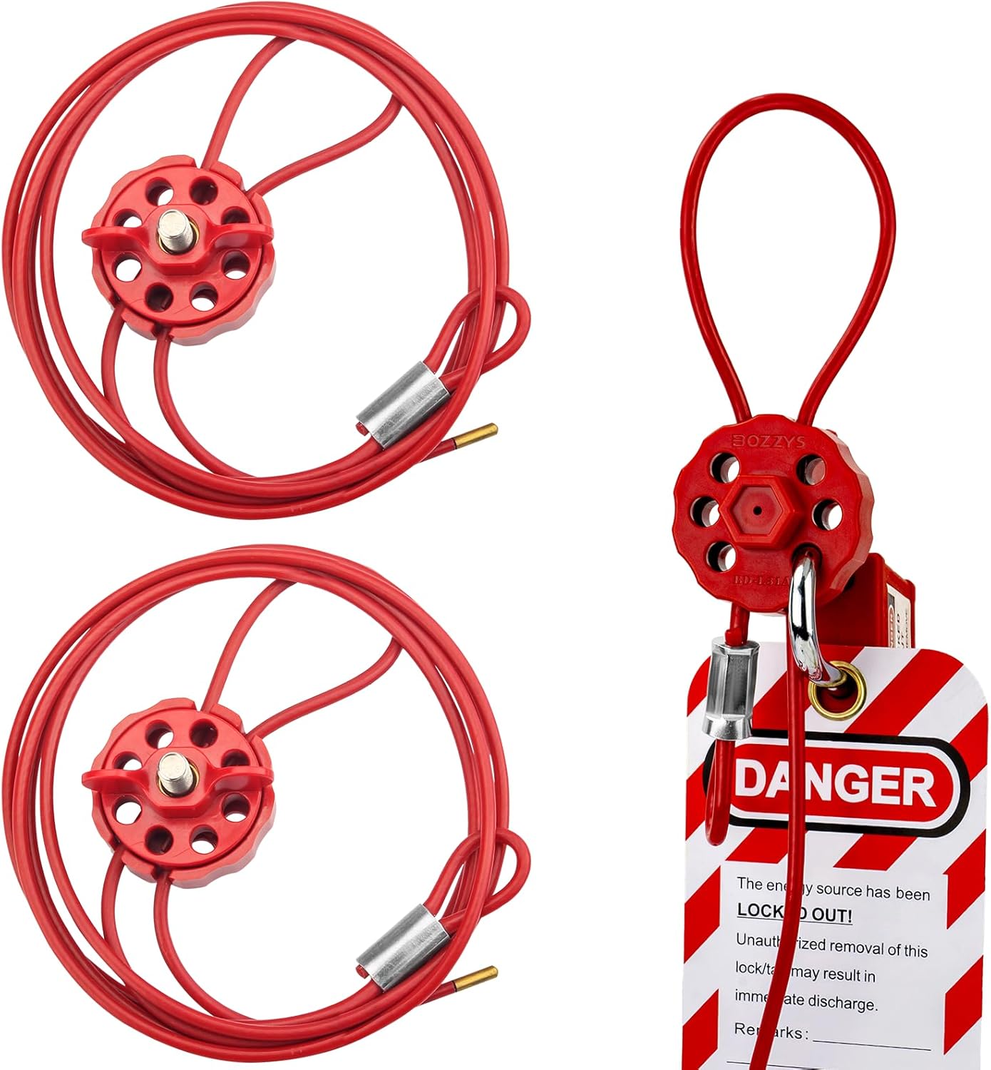OSHA Compliant LOTO cable lockout device, red plastic and metal, by BOZZYS Factory