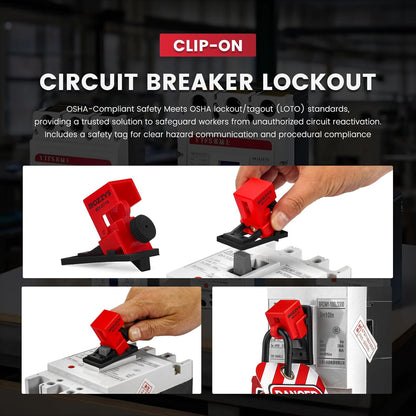 OSHA Compliant red LOTO circuit breaker lockout device, durable plastic, by BOZZYS Factory