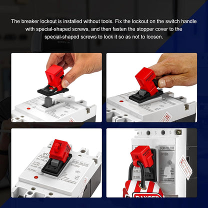 OSHA Compliant LOTO breaker lockout, red plastic device for switch handle, by BOZZYS Factory