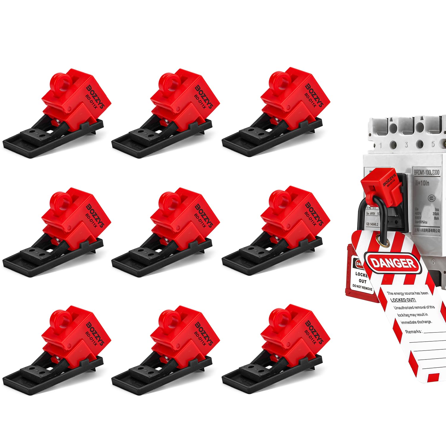 OSHA Compliant LOTO circuit breaker lockout, red and black plastic, by BOZZYS Factory