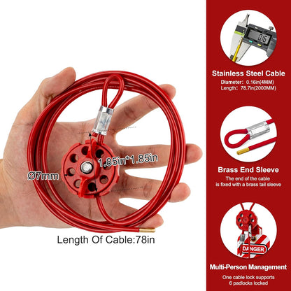 OSHA Compliant LOTO cable lockout device, red steel cable with brass sleeve by BOZZYS Factory