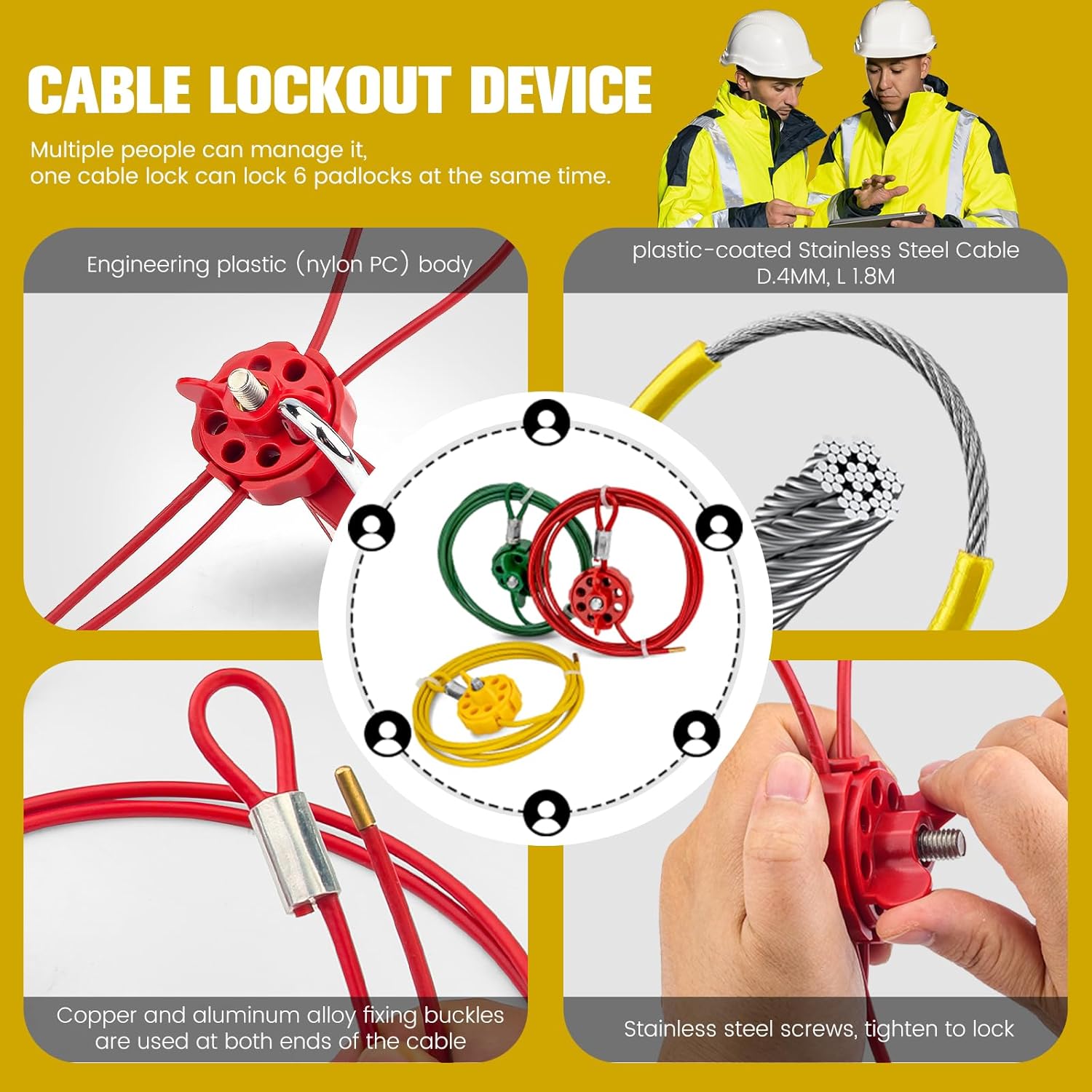OSHA Compliant LOTO cable lockout device, red engineering plastic body with steel cable, by BOZZYS Factory